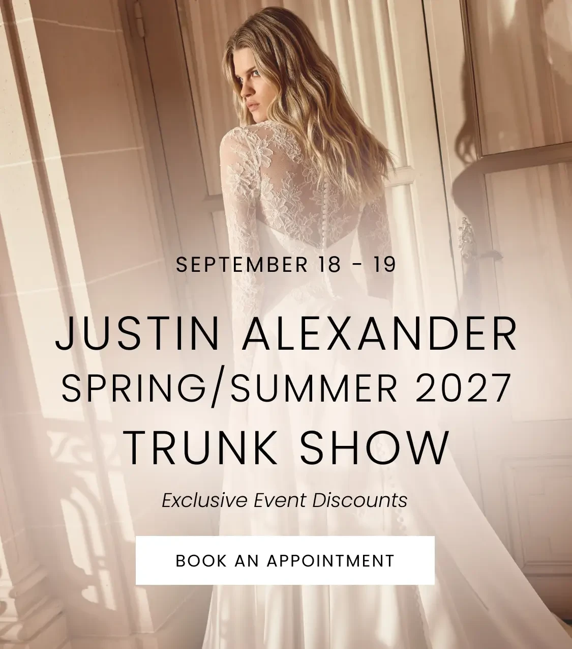 Justin Alexander Trunk Show Mobile Banner